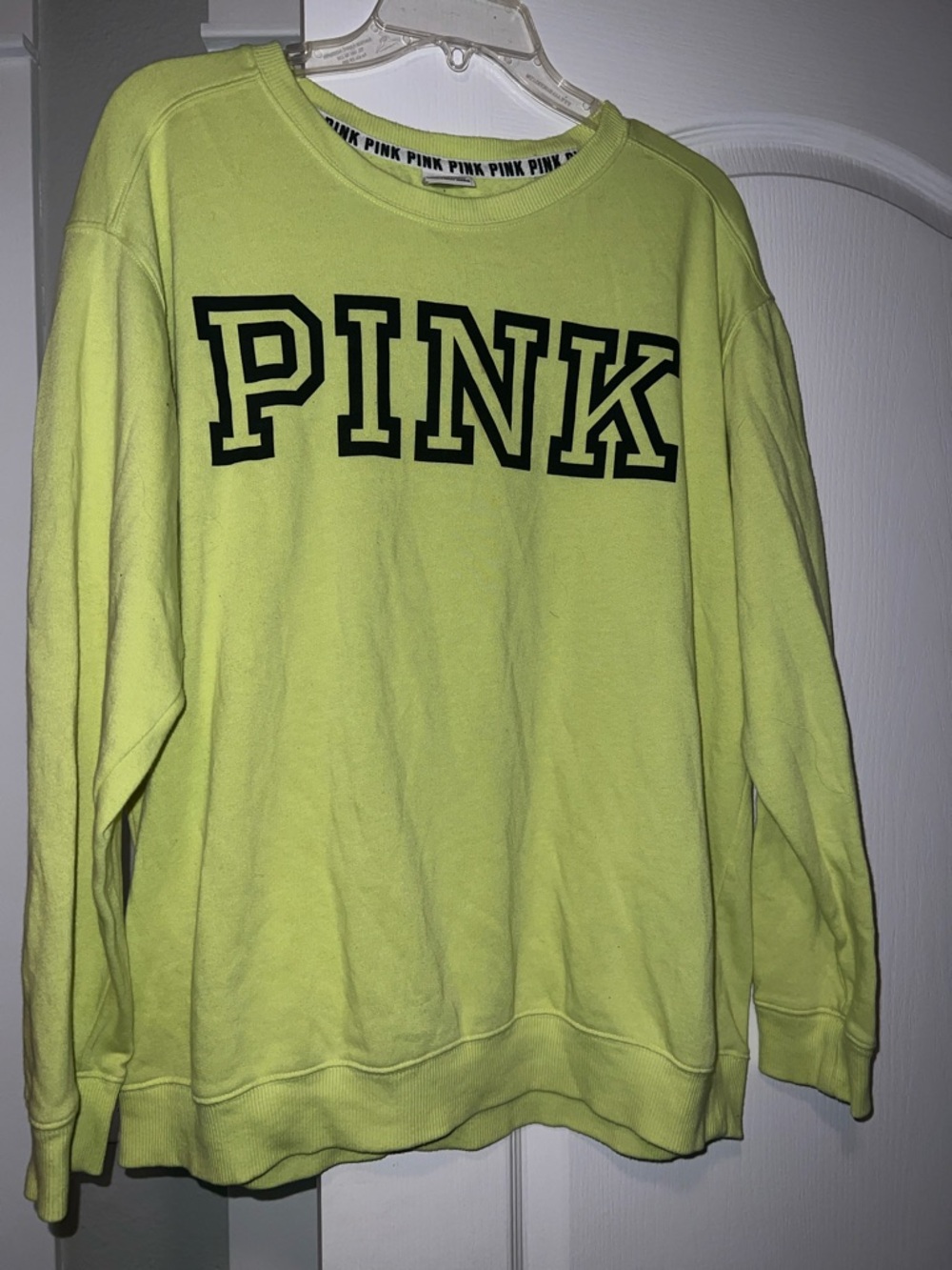 PINK Victoria's Secret Neon Yellow Crewneck Sweatshirt with Black Logo